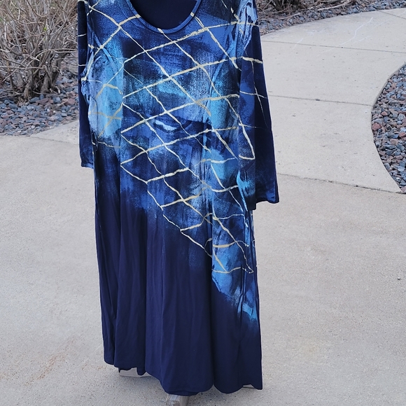 Raffi Navy Multi color screen print quarter sleeve Rayon Dress XL - Picture 4 of 8